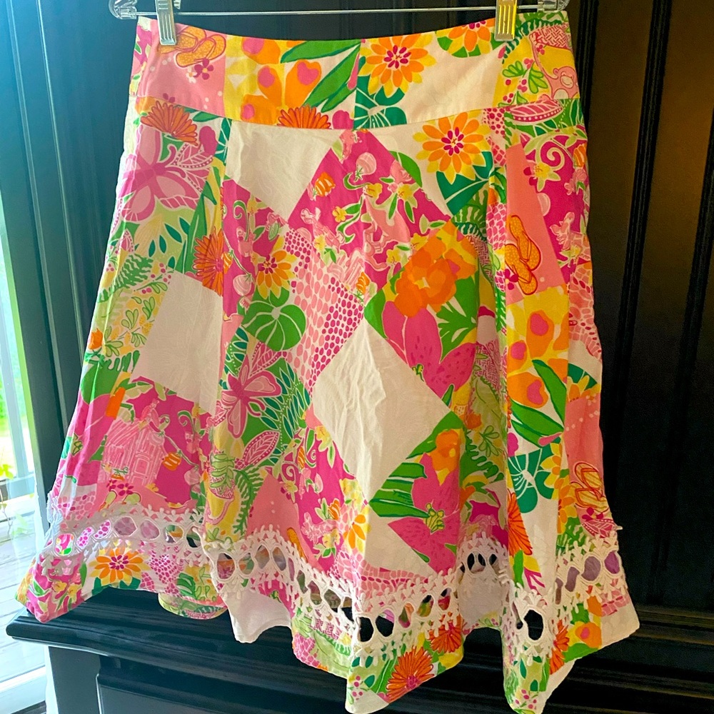 Lilly Pulitzer Harley Punchbowl Patch A-line cotton lined skirt size 10